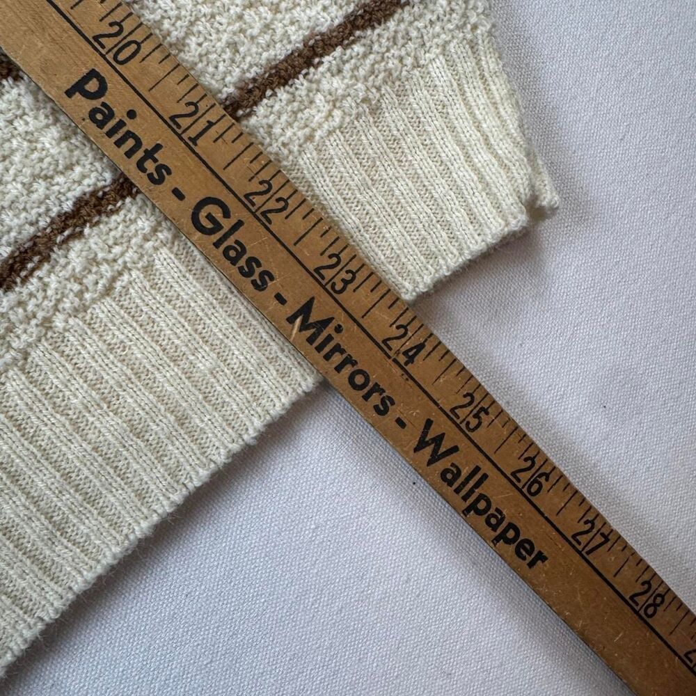 Vintage 70s Cream Campus Striped Short Sleeve Knit Sweater Size Small - Picture 6 of 6